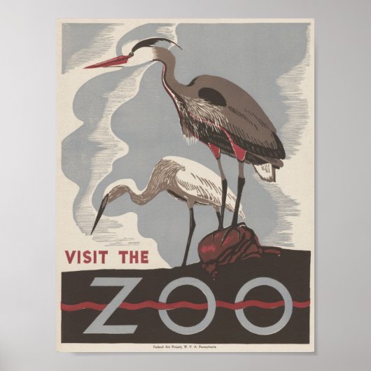 Bezoek De Zoo Reiger Vintage WPA Poster (Voorkant)