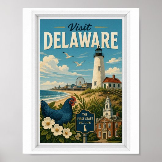 Bezoek Delaware Reizen Vintage Poster (Voorkant)