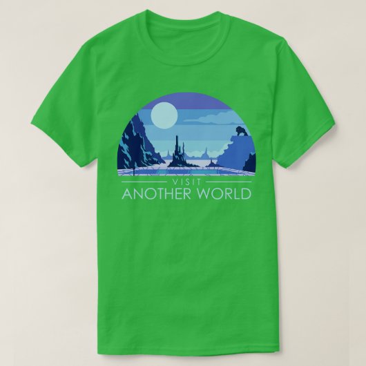 Bezoek een andere wereld retro videogame t-shirt (Design voorkant)