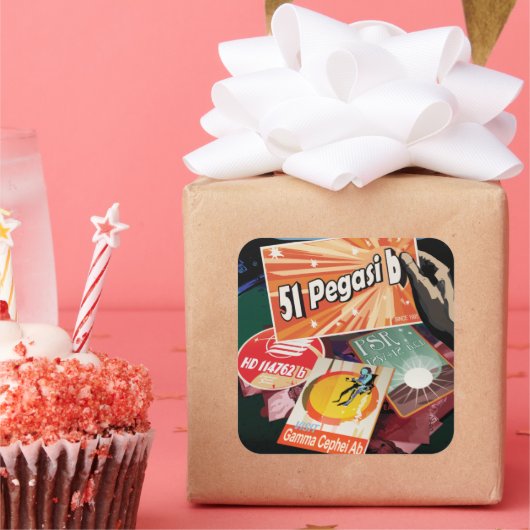 Bezoek eerste exoplaneet gevonden buiten zonnestel vierkante sticker (Feest)