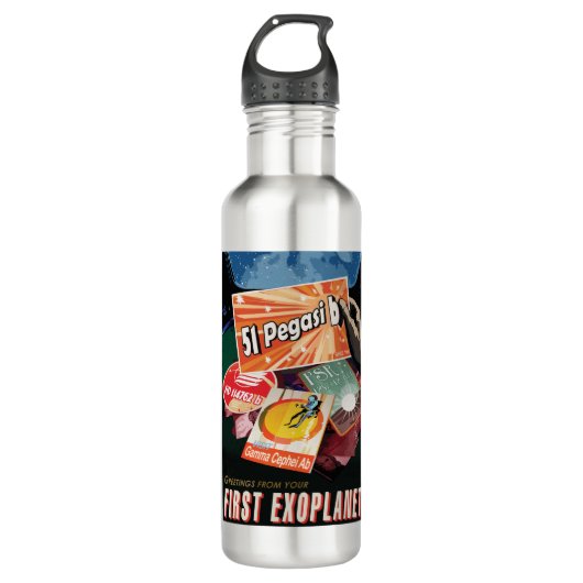 Bezoek eerste exoplaneet gevonden buiten zonnestel waterfles  (Voorkant)