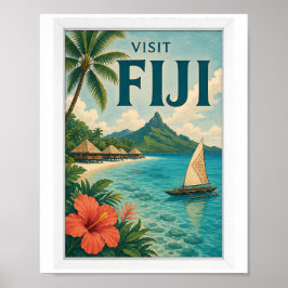 Bezoek Fiji Travel Vintage Poster
