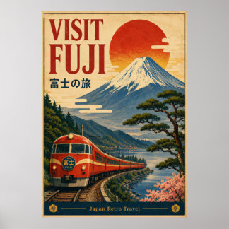 Bezoek Fuji Japan Retro Reisposter | Vintage Tra Poster