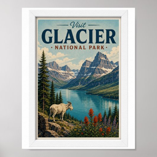 Bezoek Glacier National Park Reis Vintage Poster (Voorkant)