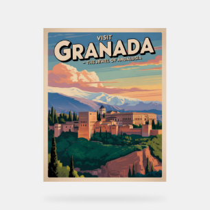 Bezoek Granada Vintage Reis Kunst Acryl Bord
