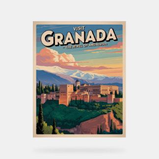 Bezoek Granada Vintage Reis Kunst Acryl Bord