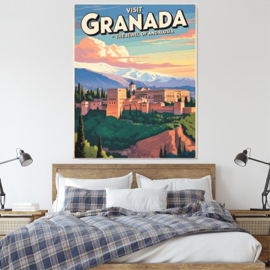 Bezoek Granada Vintage Reis Kunst Canvas Afdruk (Insitu (Slaapkamer))