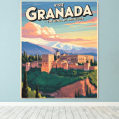 Bezoek Granada Vintage Reis Kunst Canvas Afdruk (Insitu (Houten vloer))
