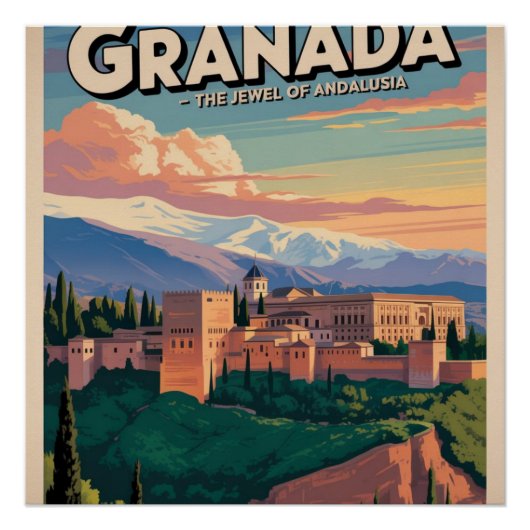 Bezoek Granada Vintage Reis Kunst Perfect Poster (Voorkant)