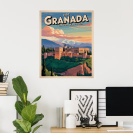 Bezoek Granada Vintage Reis Kunst Poster