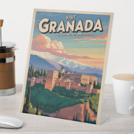 Bezoek Granada Vintage Reis Kunst Reclamebord Met Voetstuk