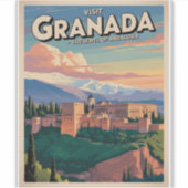 Bezoek Granada Vintage Reis Kunst Sticker (Voorkant)