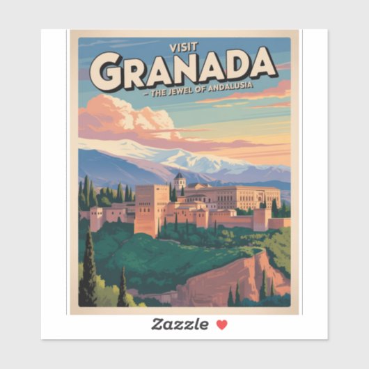 Bezoek Granada Vintage Reis Kunst Sticker (Vel)