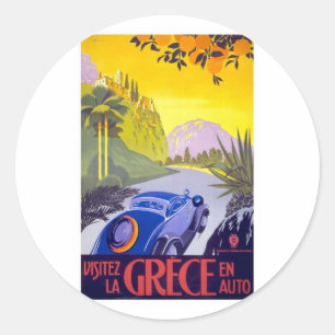 Bezoek Griekenland met de auto - Vintage Travel Ronde Sticker