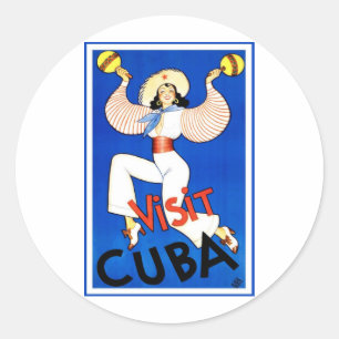 Bezoek Havana, Cuba, Vintage Reisposter Maracas Ronde Sticker