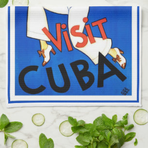 Bezoek Havana, Cuba, Vintage Reisposter Maracas Theedoek