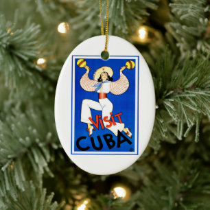 Bezoek Havana, Cuba, Vintage Travel Poster Maracas Keramisch Ornament