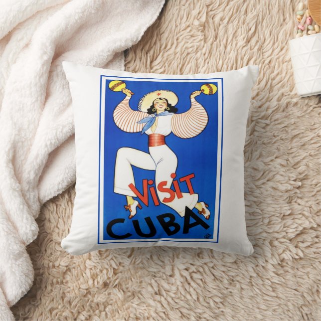 Bezoek Havana, Cuba, Vintage Travel Poster Maracas Kussen (Deken)