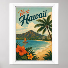 Bezoek Hawaii Reis Vintage Poster