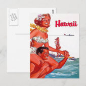 Bezoek Hawaii - Surfen - Vintage-reizen Briefkaart (Voorkant / Achterkant)