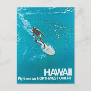Bezoek Hawaii - Surfen - Vintage-reizen Briefkaart