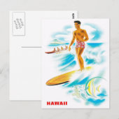 Bezoek Hawaii - Surfen - Vintage-reizen Briefkaart (Voorkant / Achterkant)