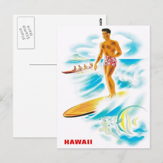 Bezoek Hawaii - Surfen - Vintage-reizen Briefkaart (Voorkant / Achterkant)