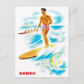 Bezoek Hawaii - Surfen - Vintage-reizen Briefkaart (Voorkant)