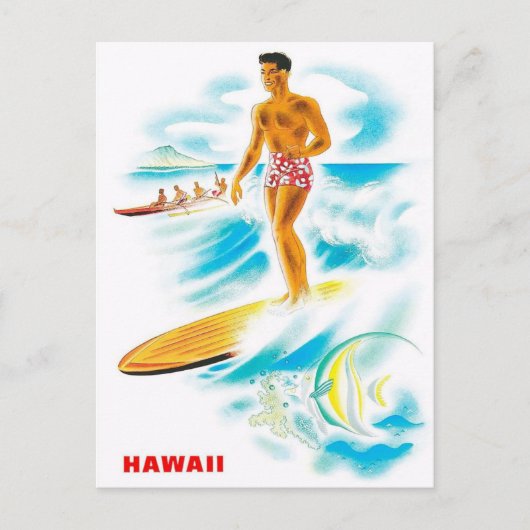 Bezoek Hawaii - Surfen - Vintage-reizen Briefkaart (Voorkant)