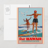 Bezoek Hawaii - Surfen - Vintage-reizen Briefkaart (Voorkant / Achterkant)