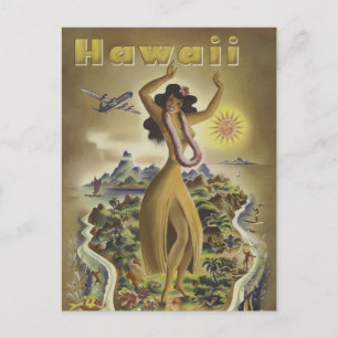 Bezoek Hawaii - Vintage-reis Briefkaart