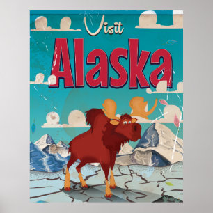 Bezoek het alaska Cartoon Vintage Poster