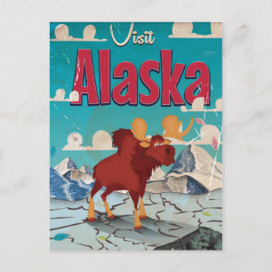 Bezoek het alaska Cartoon Vintage Poster Briefkaart