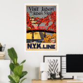 Bezoek het Japan Retro-Poster Poster (Thuiskantoor)