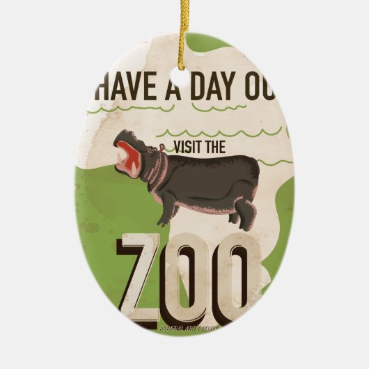 Bezoek het oude Reisposter van de Dierentuin Keramisch Ornament (Voorkant)