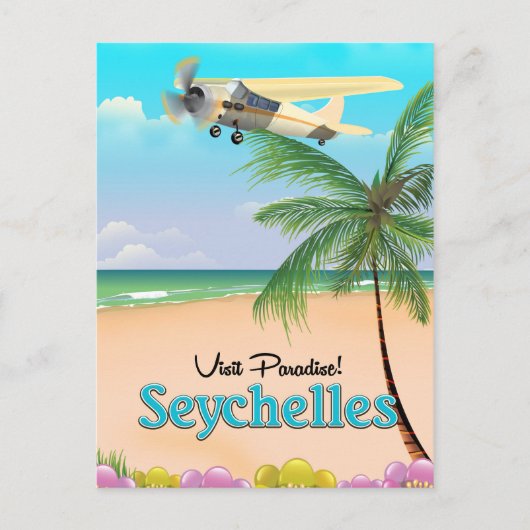 Bezoek het Paradijs! Seychellen reisposter Briefkaart (Voorkant)