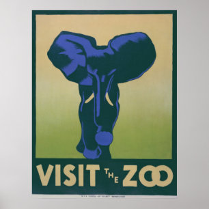 Bezoek het  Poster van WPA van de  van Zoo Elephan