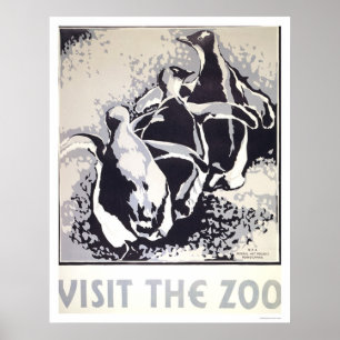 Bezoek het Zoo Penguin 1936 WPA Poster