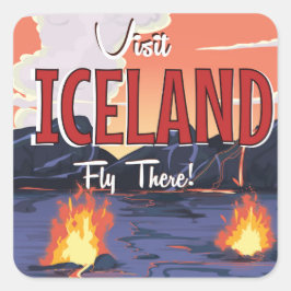 Bezoek IJsland vintage reisposter Vierkante Sticker