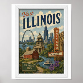 Bezoek Illinois Reis Vintage Poster