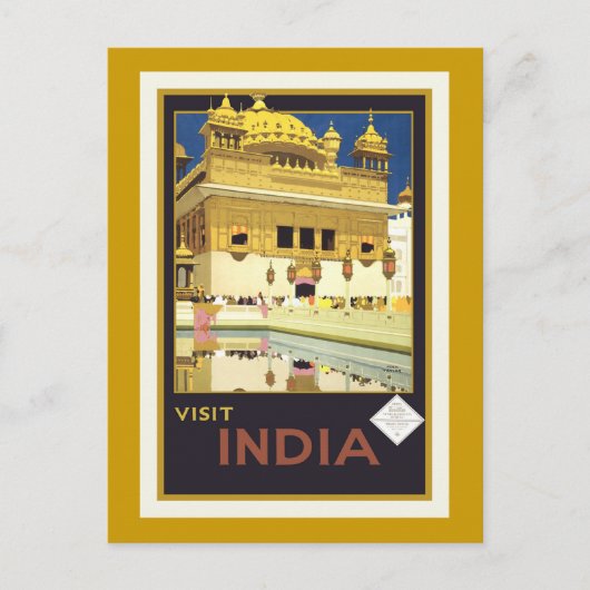 "Bezoek India" Briefkaart Vintage Travel Poster (Voorkant)