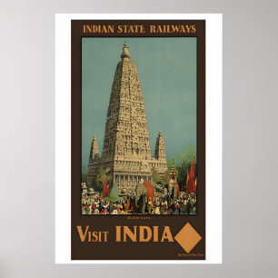 Bezoek India Budh Gaya Vintage Reisposter Poster