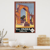 Bezoek India Delhi Vintage Travel Poster (Keuken)