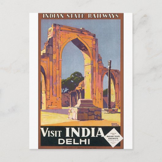 Bezoek India Delhi Vintage Travel Poster Briefkaart (Voorkant)