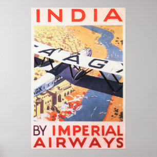 Bezoek INDIA Imperial Airways Vintage Poster