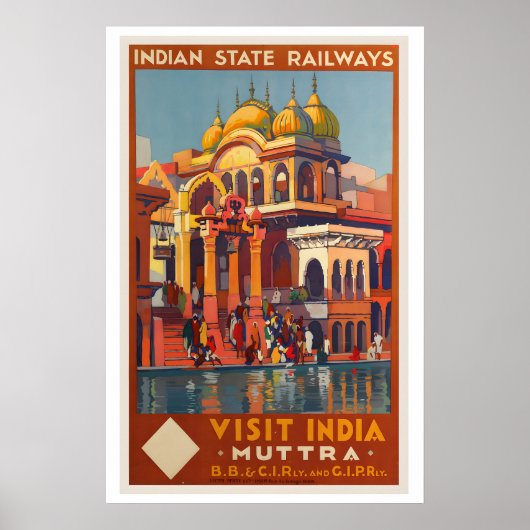 Bezoek India Indiase Staatsspoorwegen Oude Reis Poster (Voorkant)