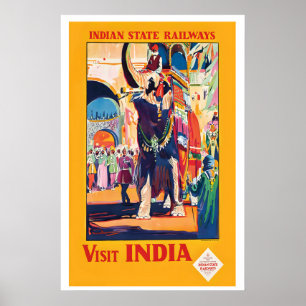 Bezoek India Indische Staatsspoorwegen Vintage Rei Poster