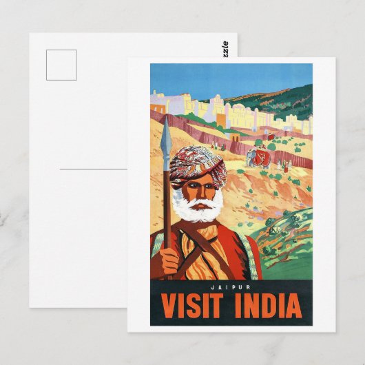 Bezoek India, Jaipur, het man op bewaker. Briefkaart (Voorkant / Achterkant)