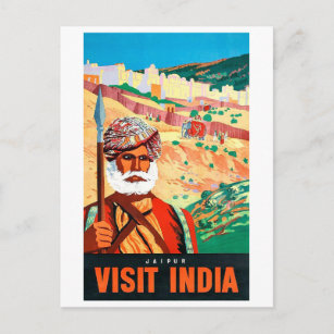 Bezoek India, Jaipur, het man op bewaker. Briefkaart