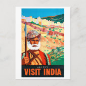 Bezoek India, Jaipur, het man op bewaker. Briefkaart (Voorkant)
